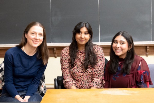 Professional editors Jessica Johnson, Pia Singhal and Aaliyah Dasoo spoke with students at a panel organized by Vic’s Creative Expression and Society program.