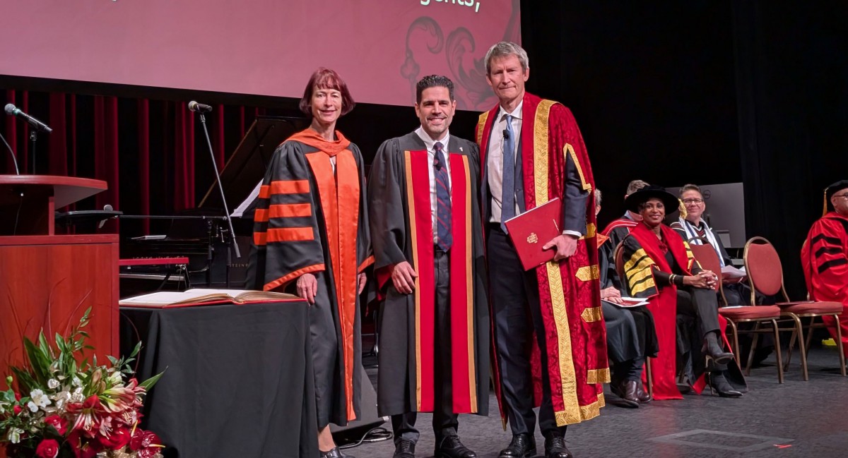 Principal Alex Eric Hernandez on stage at the Isabel Bader Theatre during his installation ceremony.