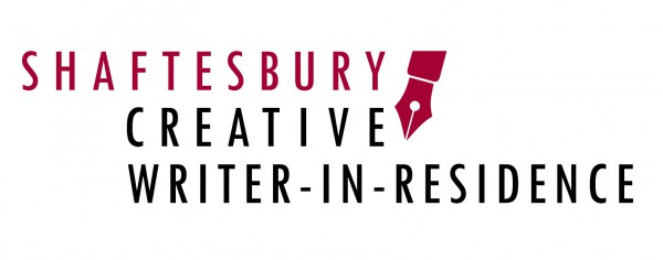 A red and black workmark featuring a pen and the words Shaftesbury Creative Wrtier-in-Residence